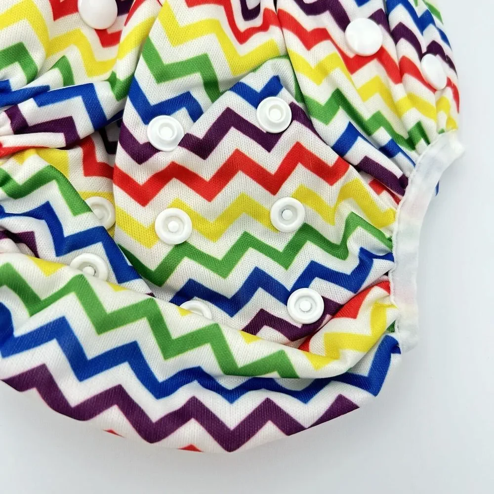 Baby Swim Diaper Cover Adjustable Snap Rainbow Chevron Print‎ One Size